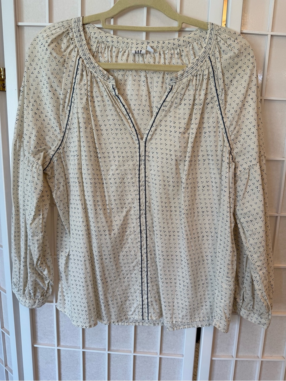 GAP Cream Blouse with Navy Contrast Stitching
